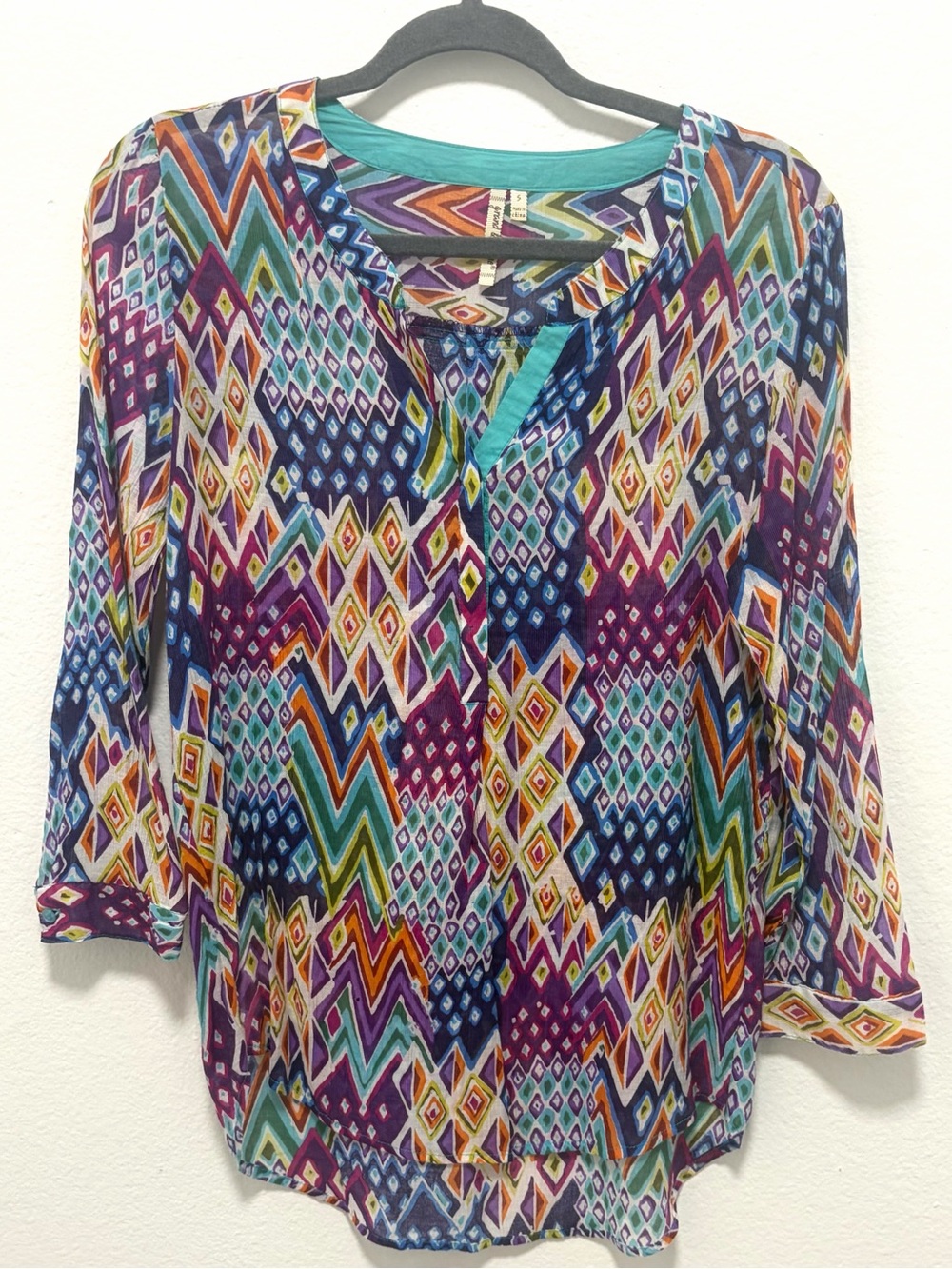 Grand & Green Long Sleeve Multicolored Blouse - Like New - Small